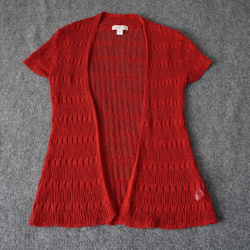 Coldwater Creek Women's Red Short Sleeve‎ Open Knit Cardigan Top